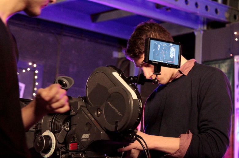 Film students using a 35mm camera, Barrandov Studios, Prague